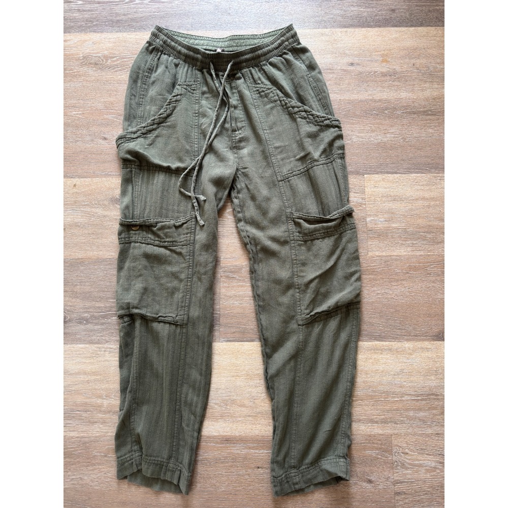 Free People Olive Green Cargo Pants Braided Trim Drawstring XS OB1125206
